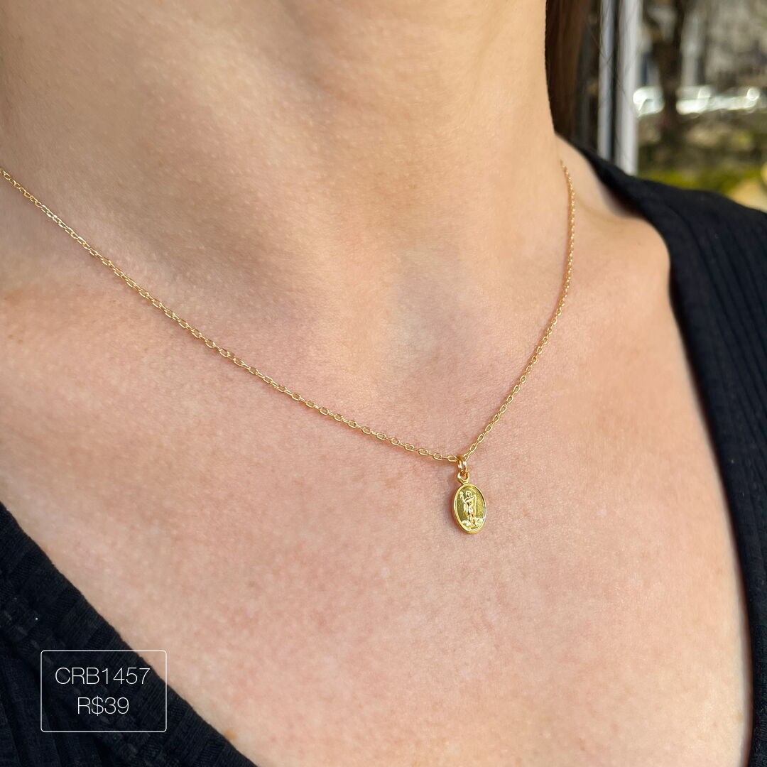 Colar Santo Expedito Redonda PP Liso Dourado